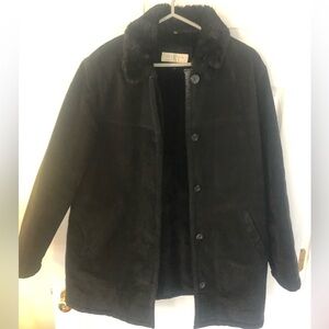 Jones New York Genuine Leather/Suede Faux Fur Barn Coat medium